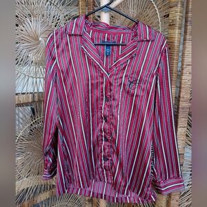 Chaps Striped Red Women's Satin Material Pajamas Set_Med